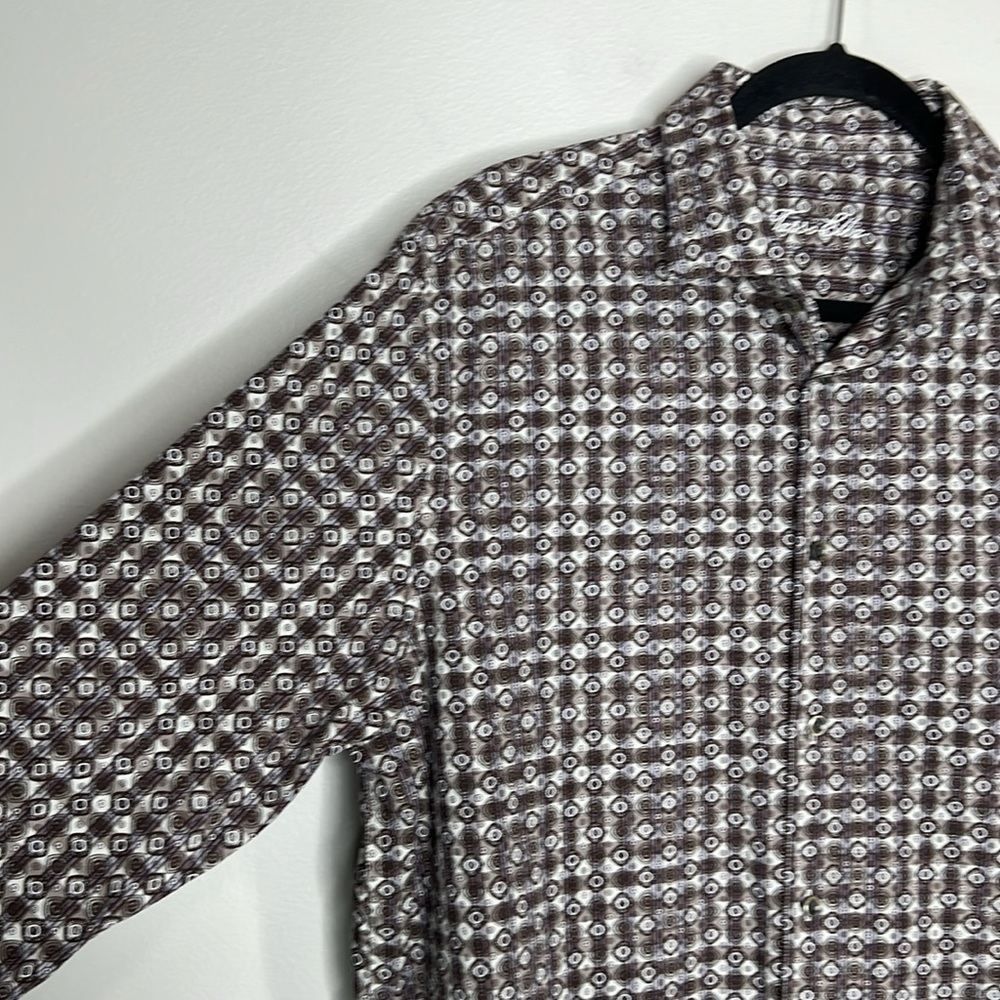 Tasso Elba Brown Patterned Button Down Casual Shi… - image 6